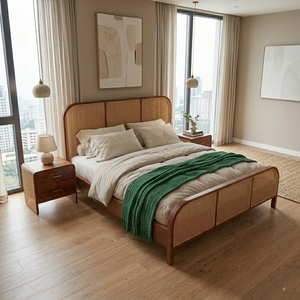 Alexander Solid Wood King Size Bed with cane detailing