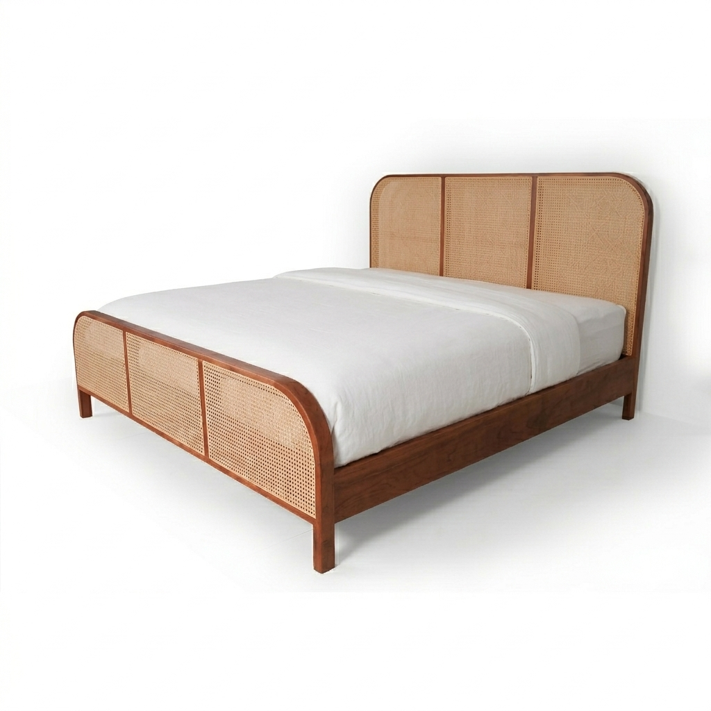 Alexander Solid Wood Queen Size Bed with cane detailing