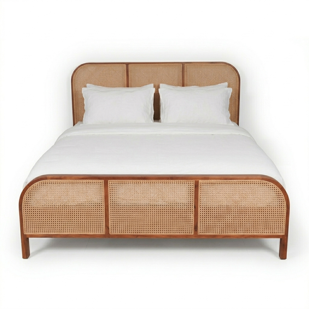 Alexander Solid Wood Queen Size Bed with cane detailing