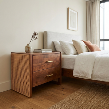 Alexander Solid Wood Storage Bedside table with Cane Detailing