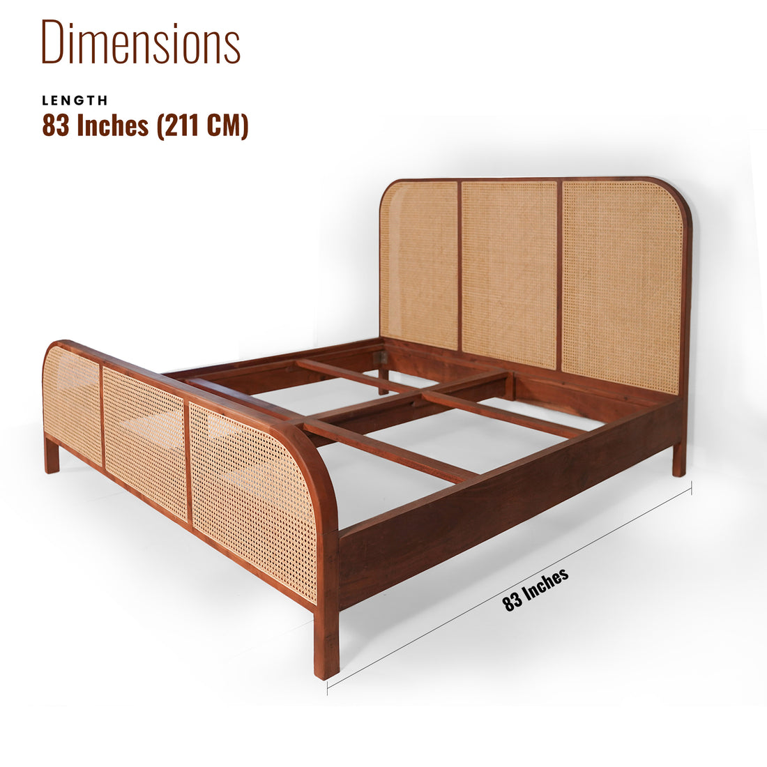 Alexander Solid Wood King Size Bed with cane detailing