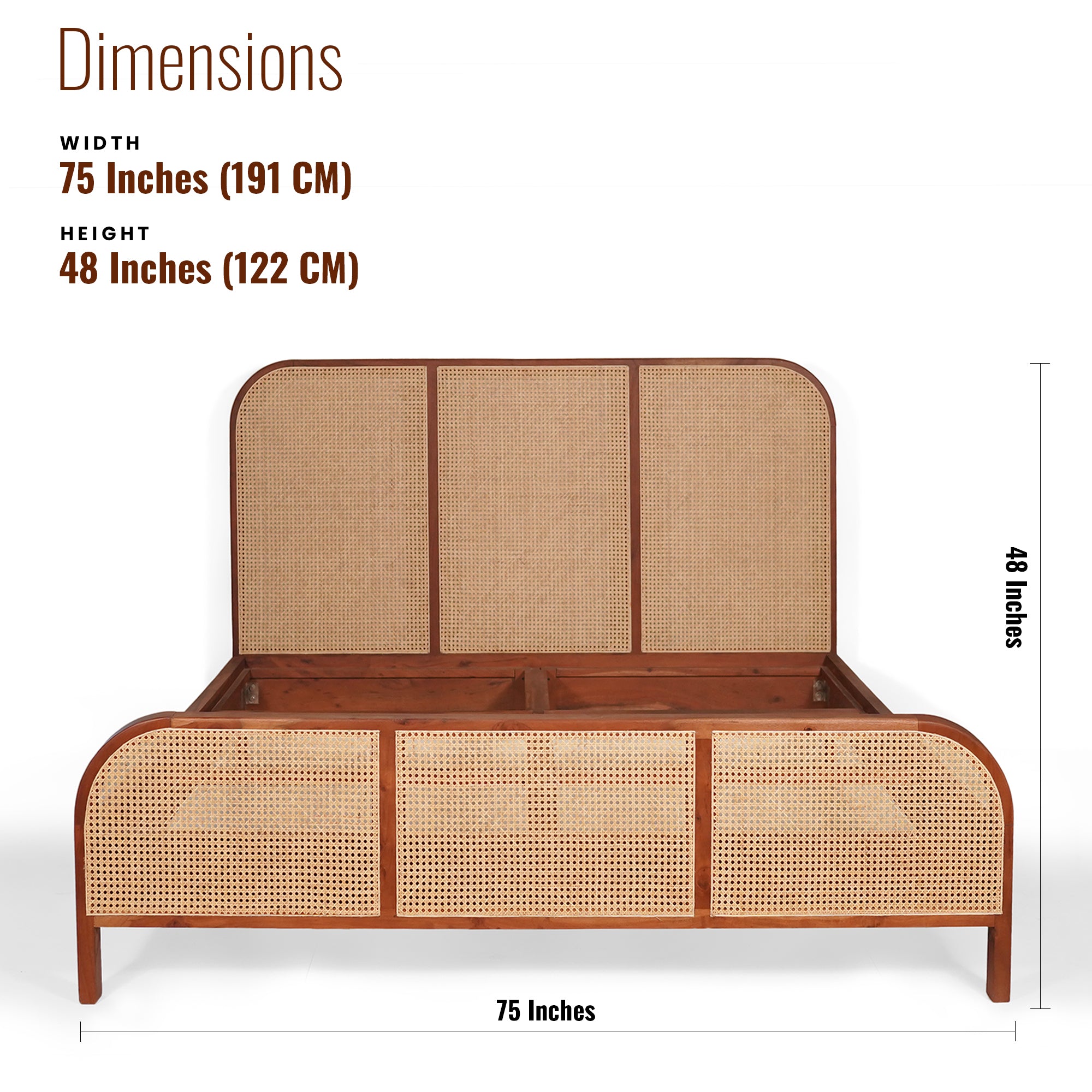 Alexander Solid Wood King Size Bed with cane detailing