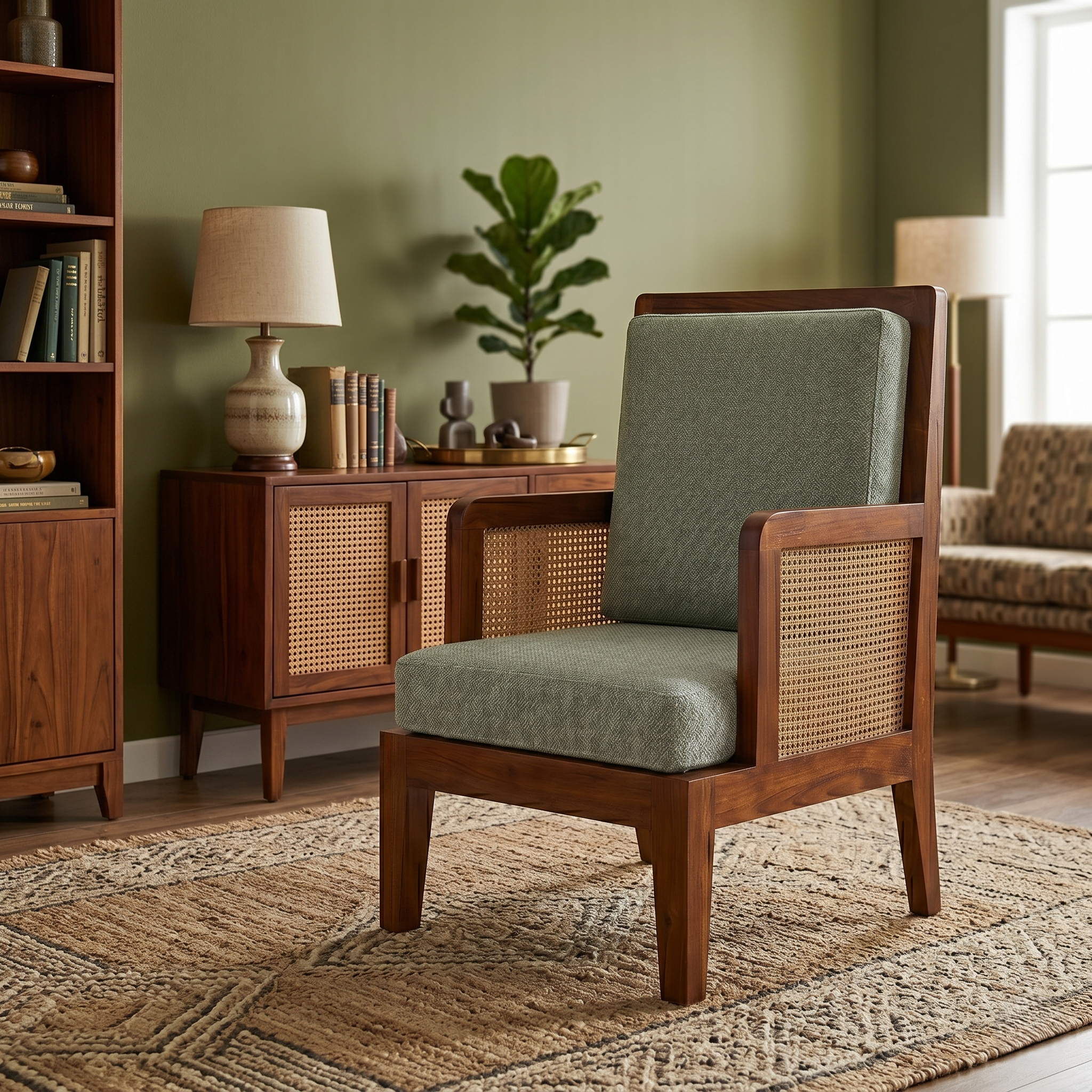 Arthur Solid Wood   Lounge Chair With Cane Accents