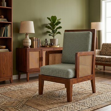 Arthur Solid Wood   Lounge Chair With Cane Accents