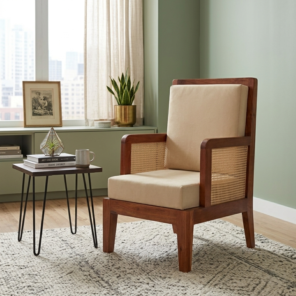 Arthur Solid Wood   Lounge Chair With Cane Accents