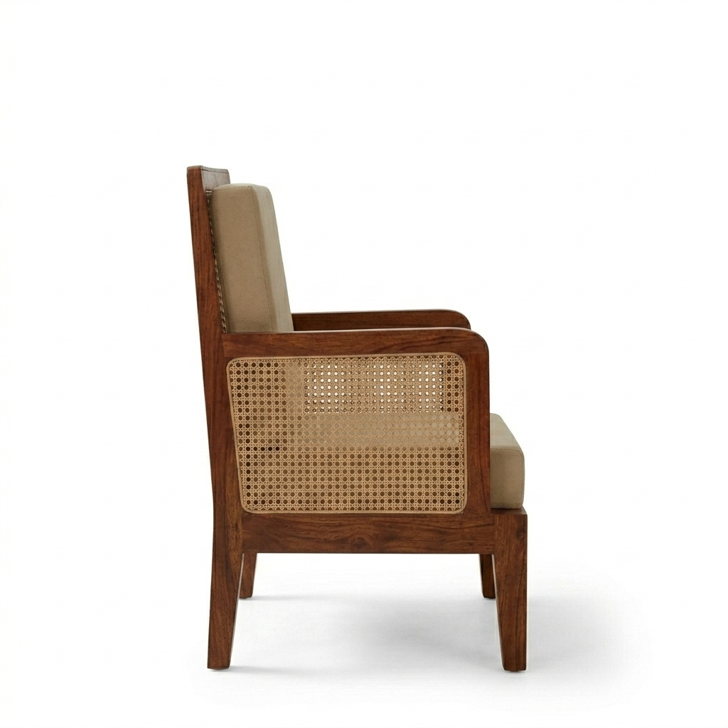 Arthur Solid Wood   Lounge Chair With Cane Accents