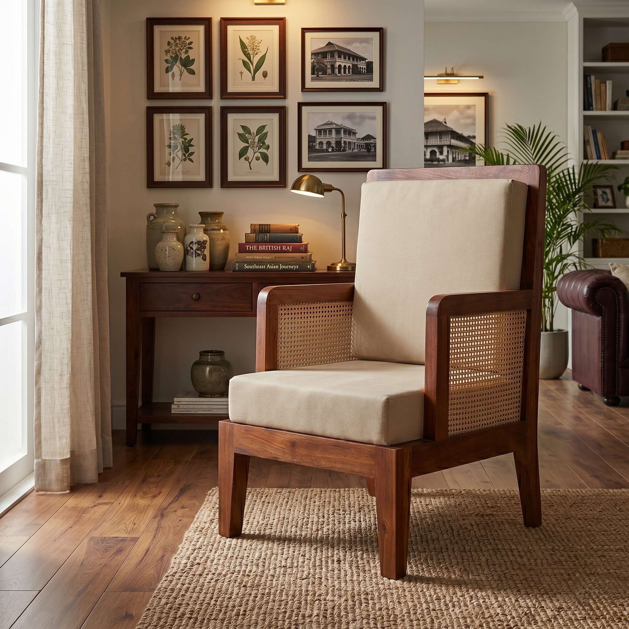 Arthur Solid Wood   Lounge Chair With Cane Accents
