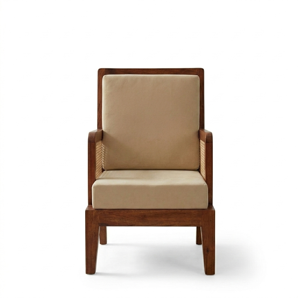 Arthur Solid Wood   Lounge Chair With Cane Accents