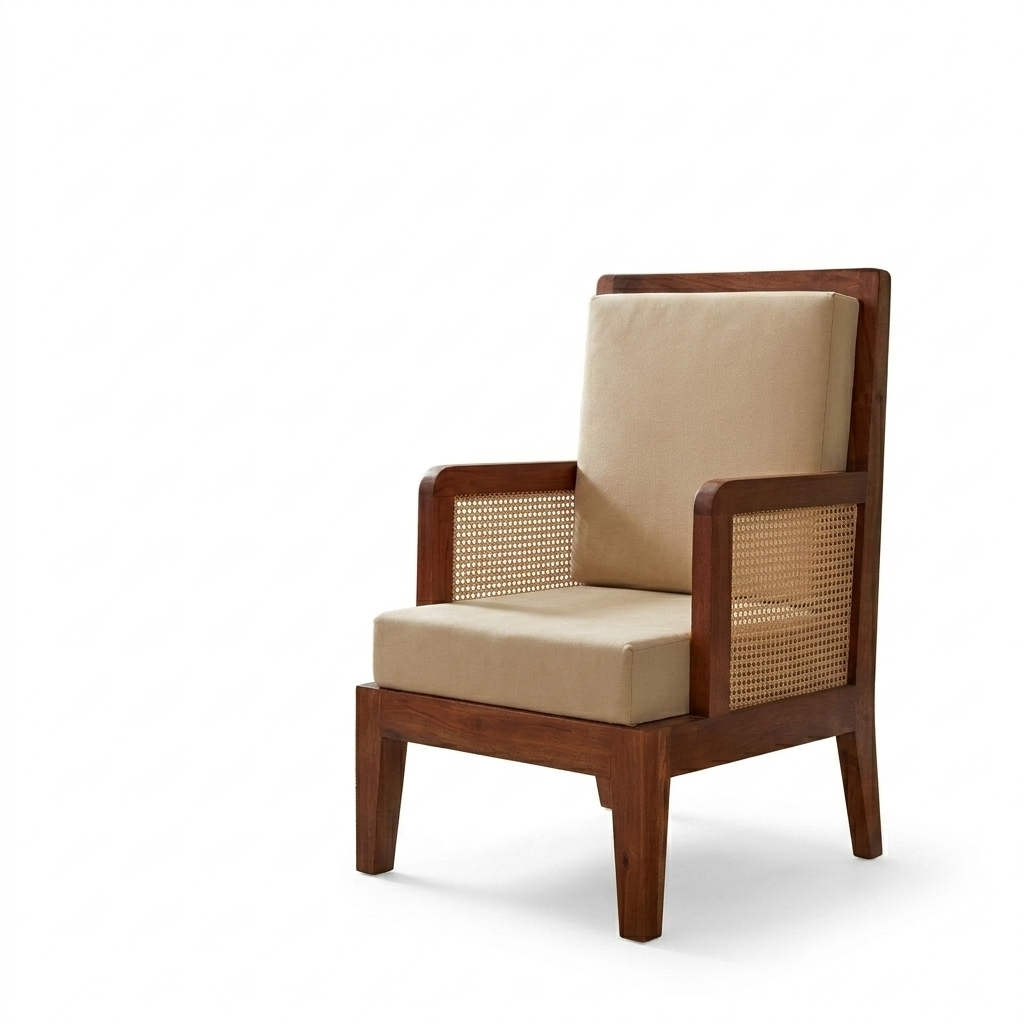 Arthur Solid Wood   Lounge Chair With Cane Accents