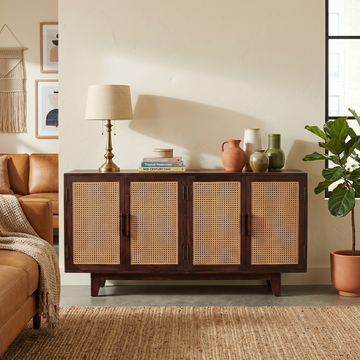 Athens Sheesham Wood and Cane Sideboard  Four  Door