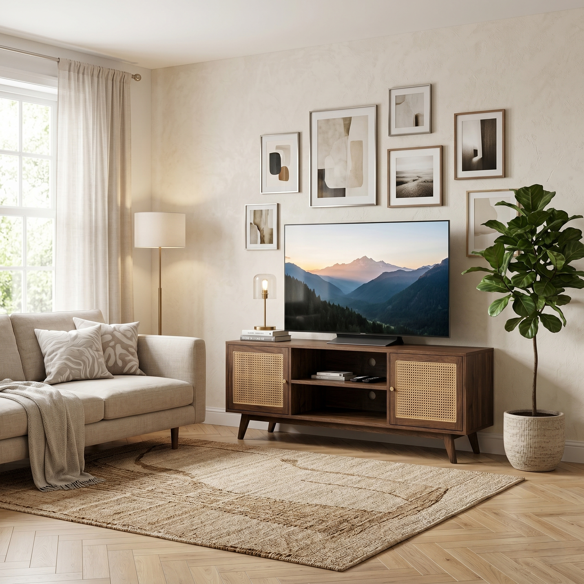 Athens Solid Wood  TV Unit with Cane Shutters