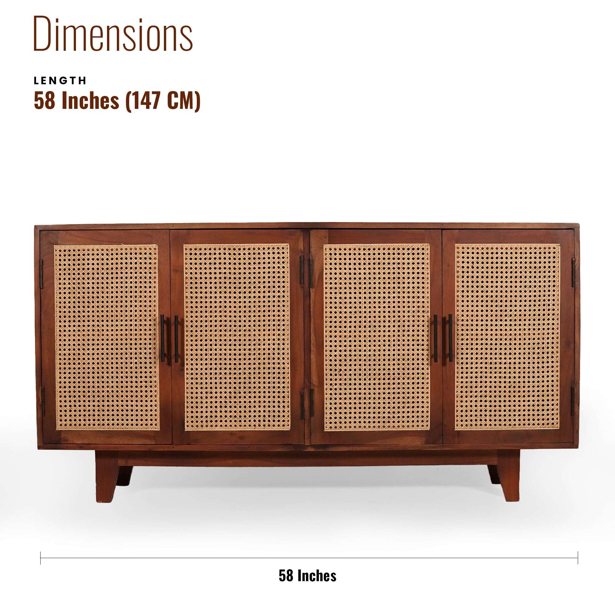 Athens Sheesham Wood and Cane Sideboard  Four  Door