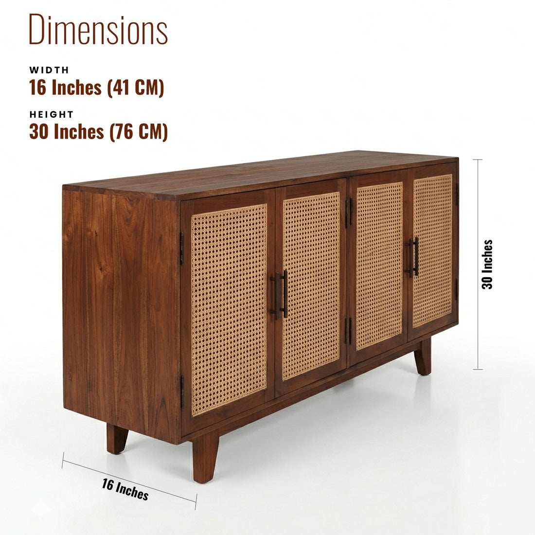 Athens Sheesham Wood and Cane Sideboard  Four  Door