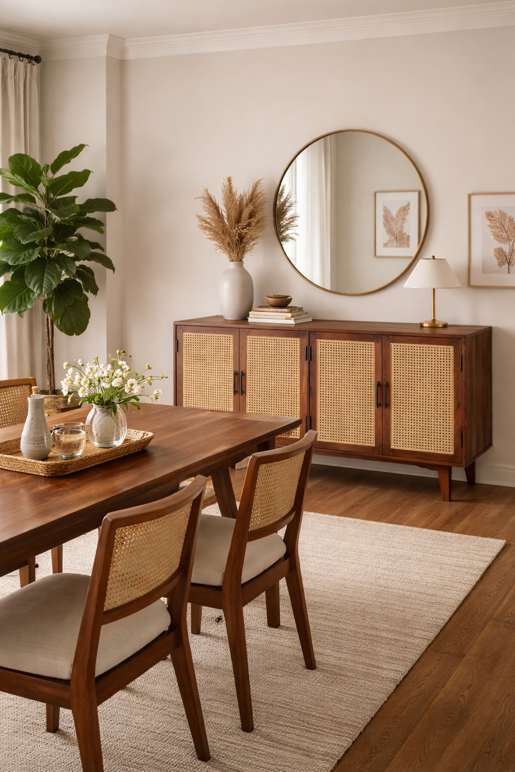 Athens Sheesham Wood and Cane Sideboard  Four  Door