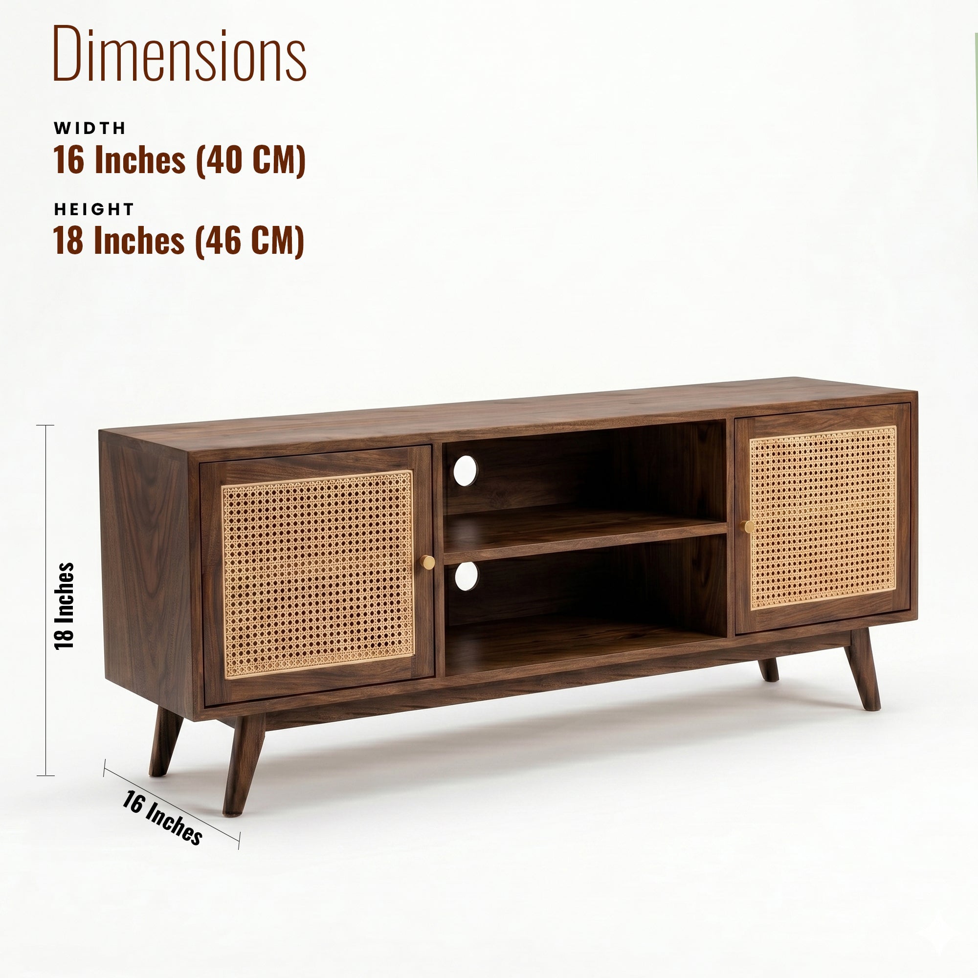 Athens Solid Wood  TV Unit with Cane Shutters