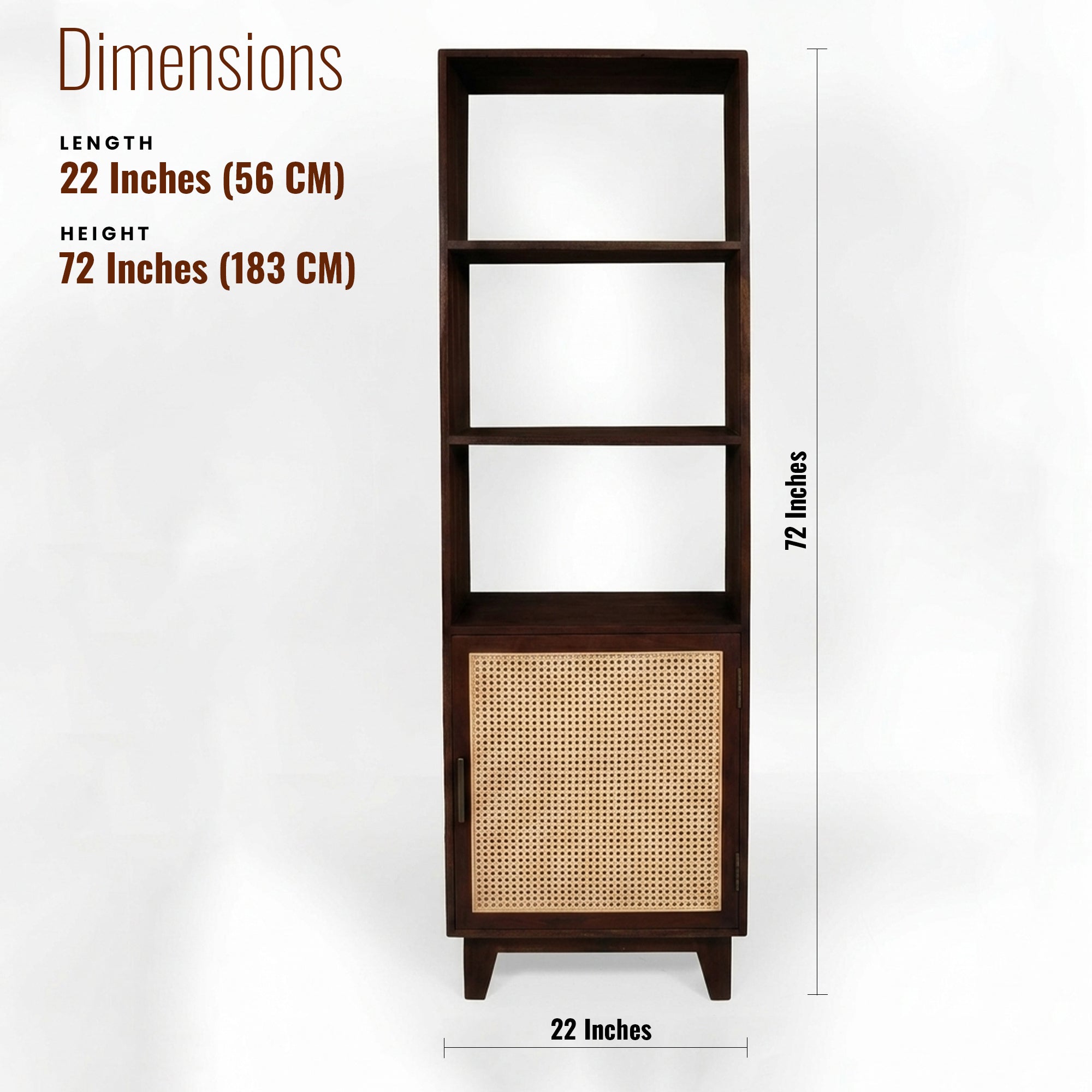 Athens Solid Wood Bookcase with Cane detailing