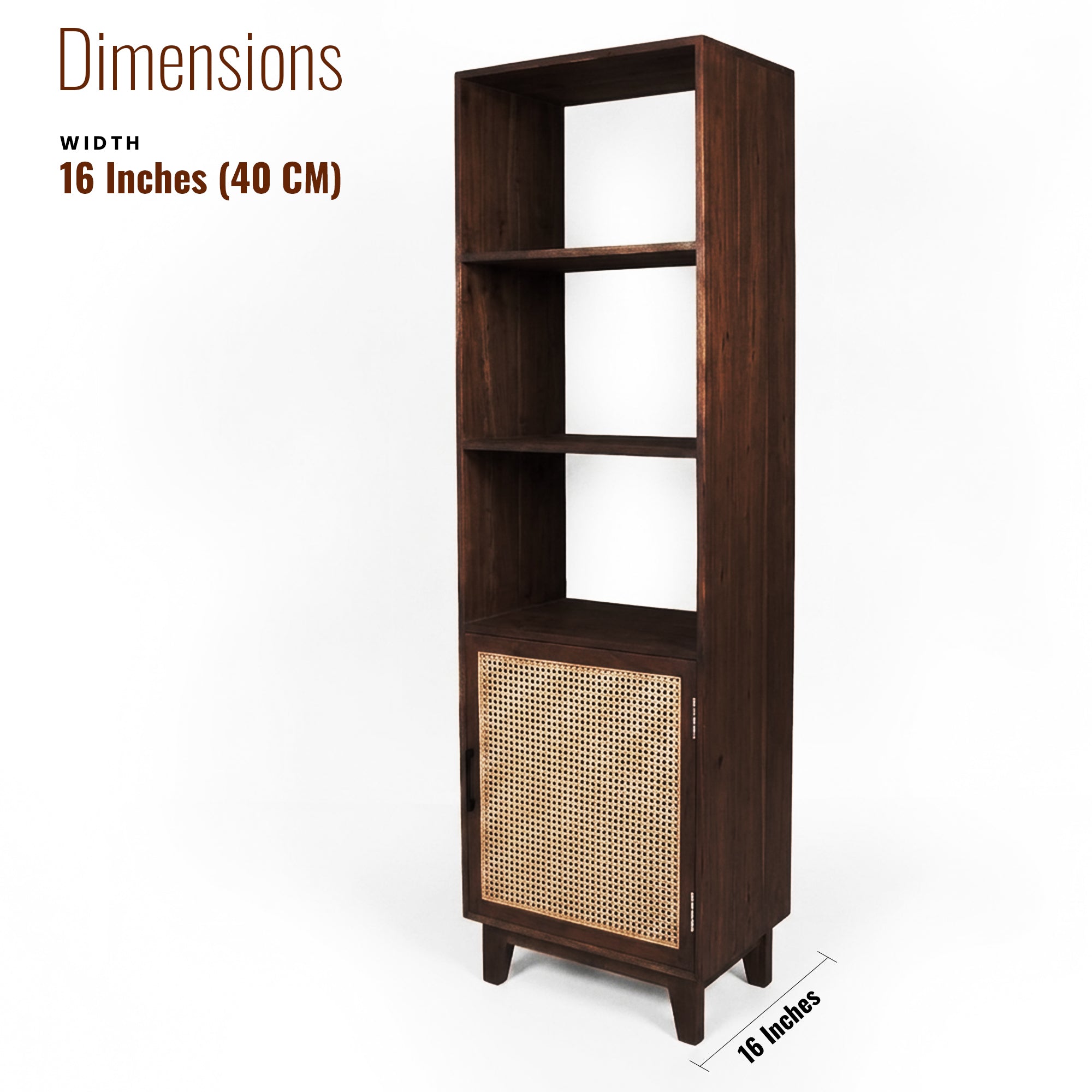 Athens Solid Wood Bookcase with Cane detailing