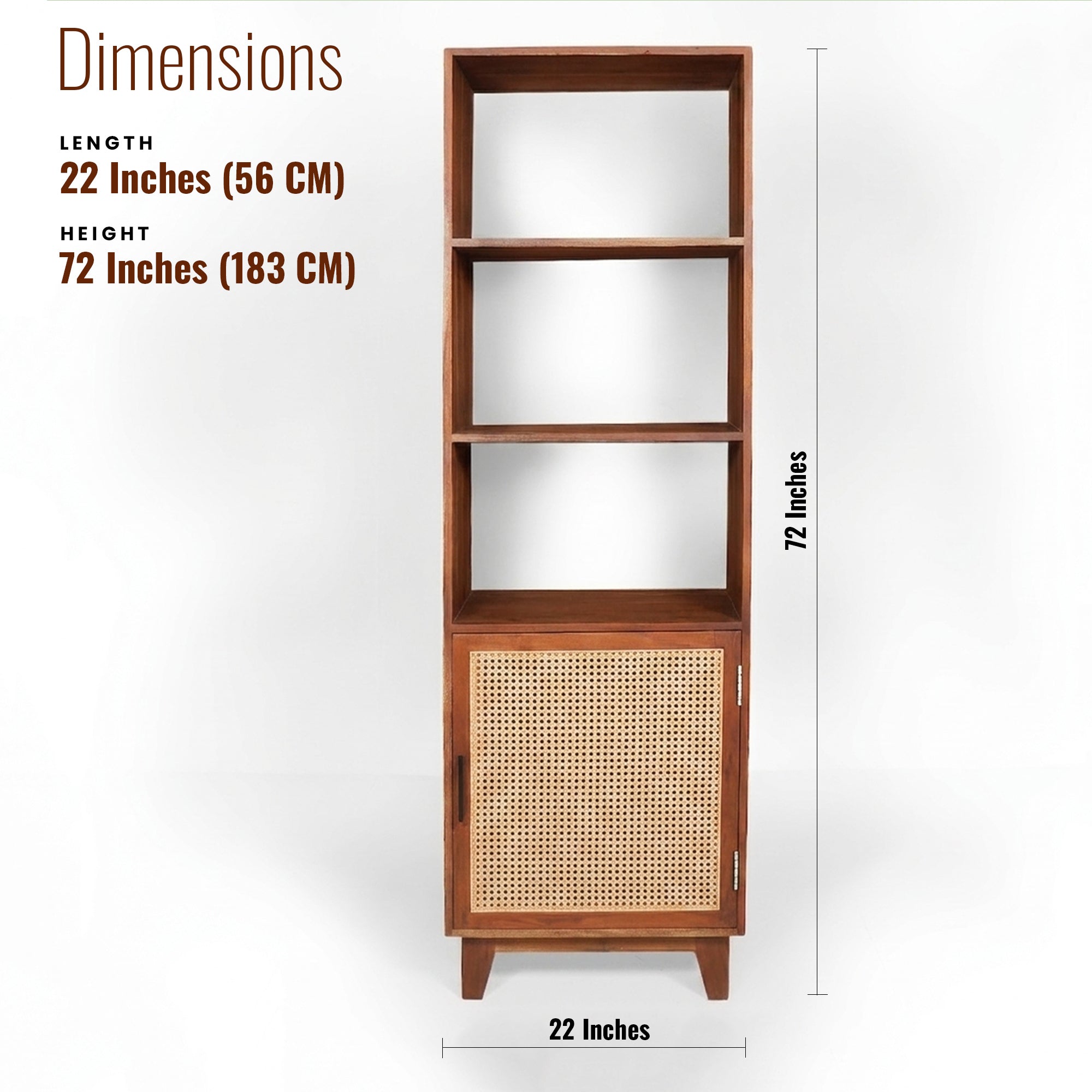 Athens Solid Wood Bookcase with Cane detailing - Smoked walnut
