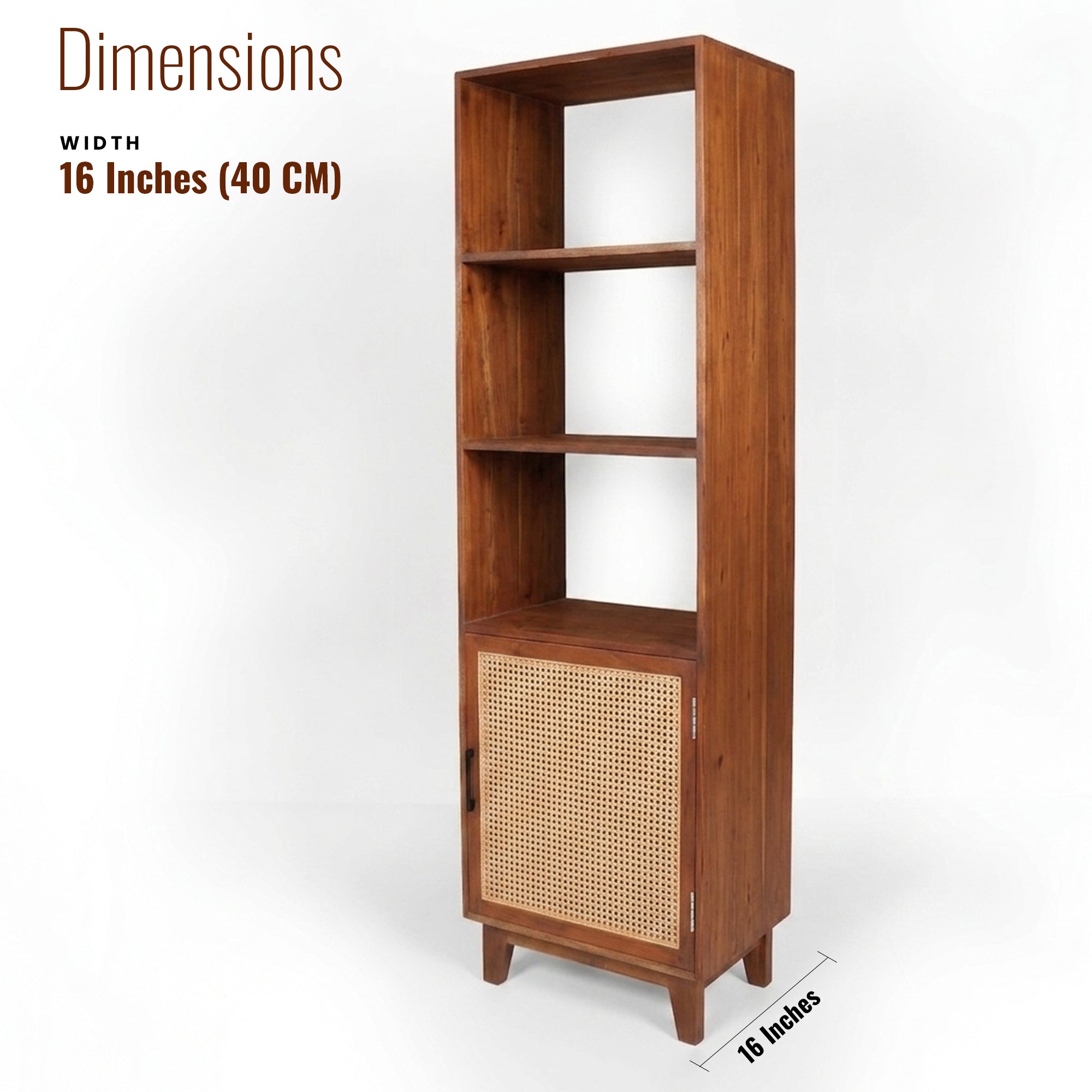 Athens Solid Wood Bookcase with Cane detailing - Smoked walnut