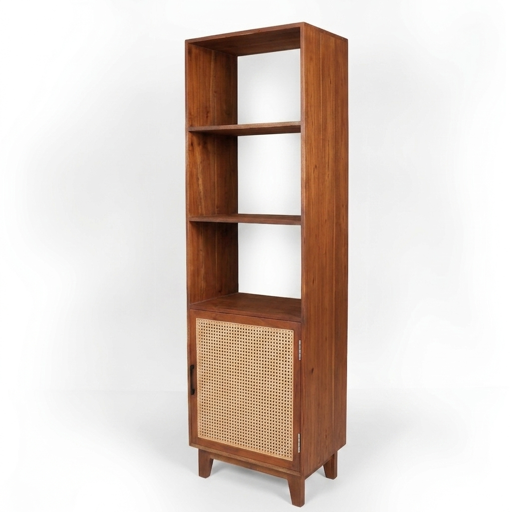 Athens Solid Wood Bookcase with Cane detailing - Smoked walnut