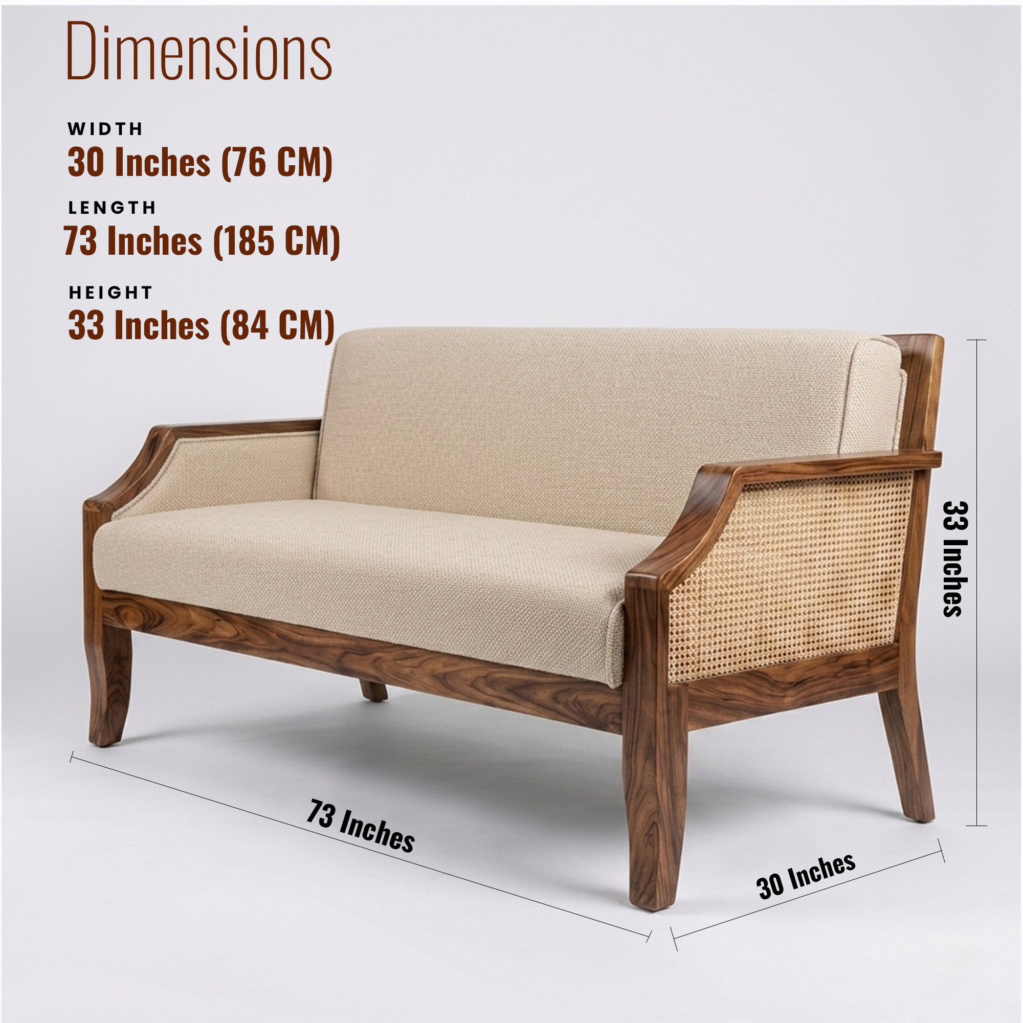 Charles Three Seater Wooden Sofa
