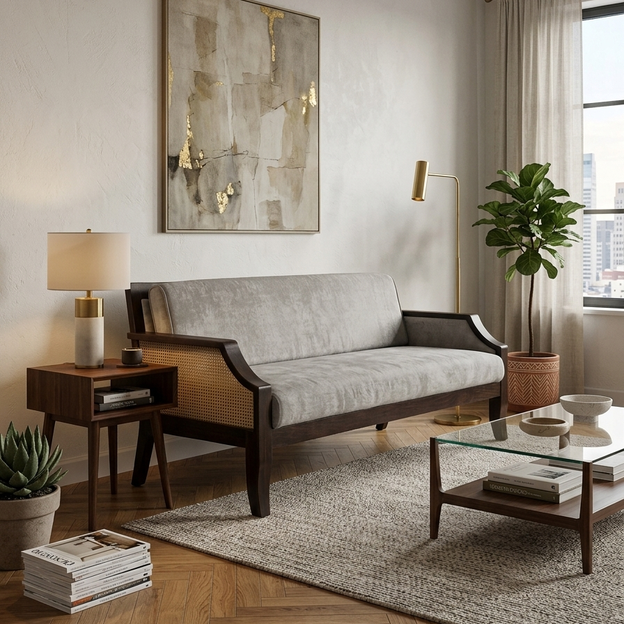 Charles Three Seater Wooden Sofa