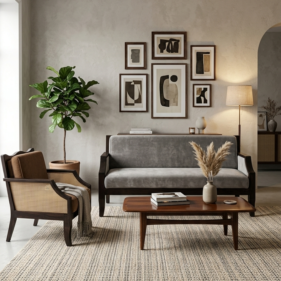 Charles Three Seater Wooden Sofa