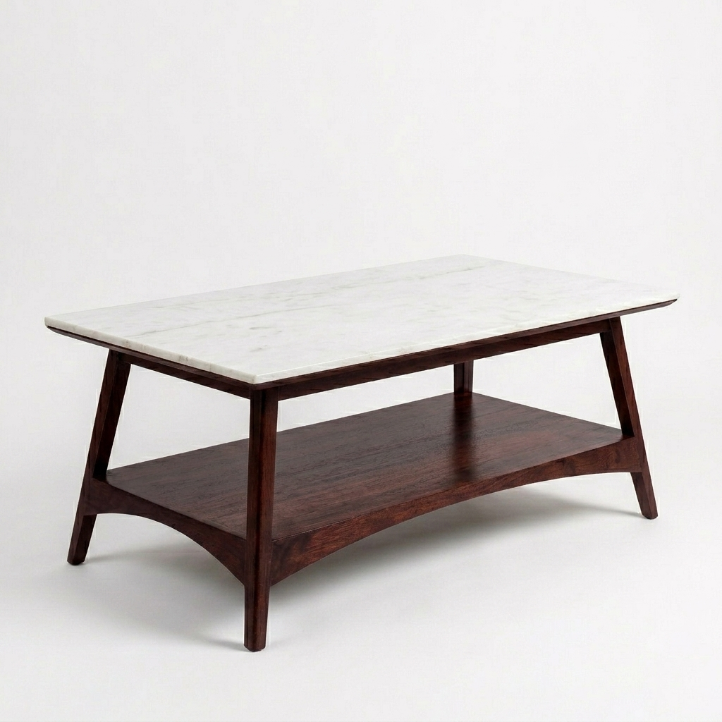 Charlie Sheesham Wood Center table/ Coffee table with White Marble Top