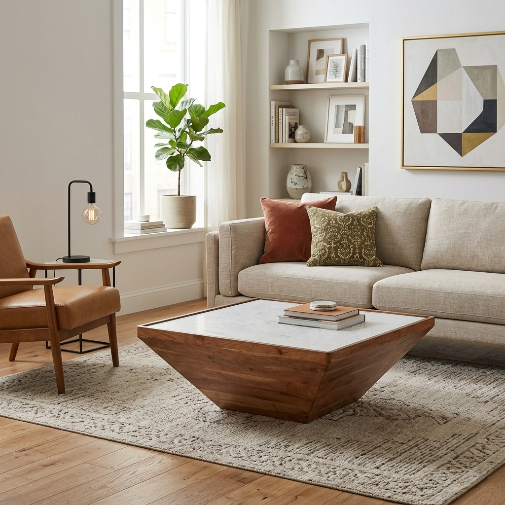 Hector white marble square Center table/ Coffee table