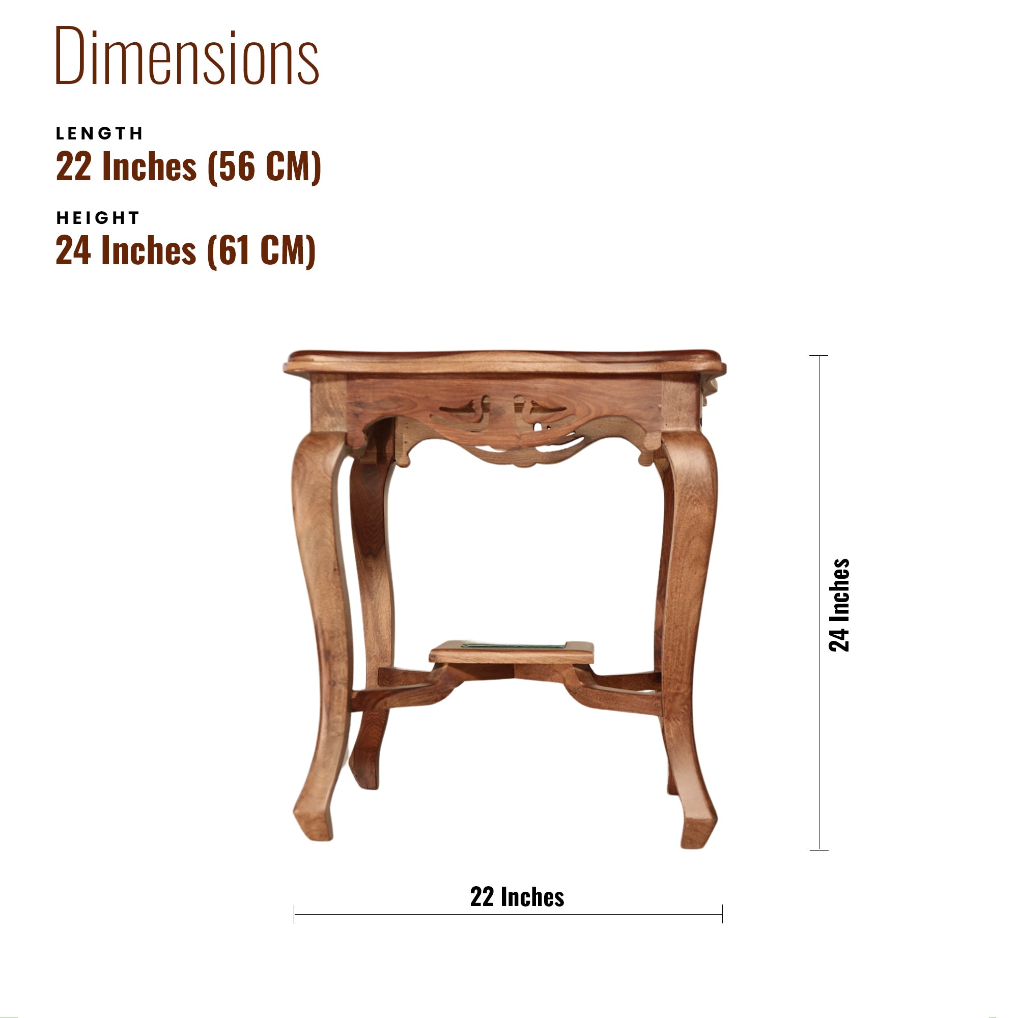 Heritage Sheesham Wood Side table/ End table Galss Top