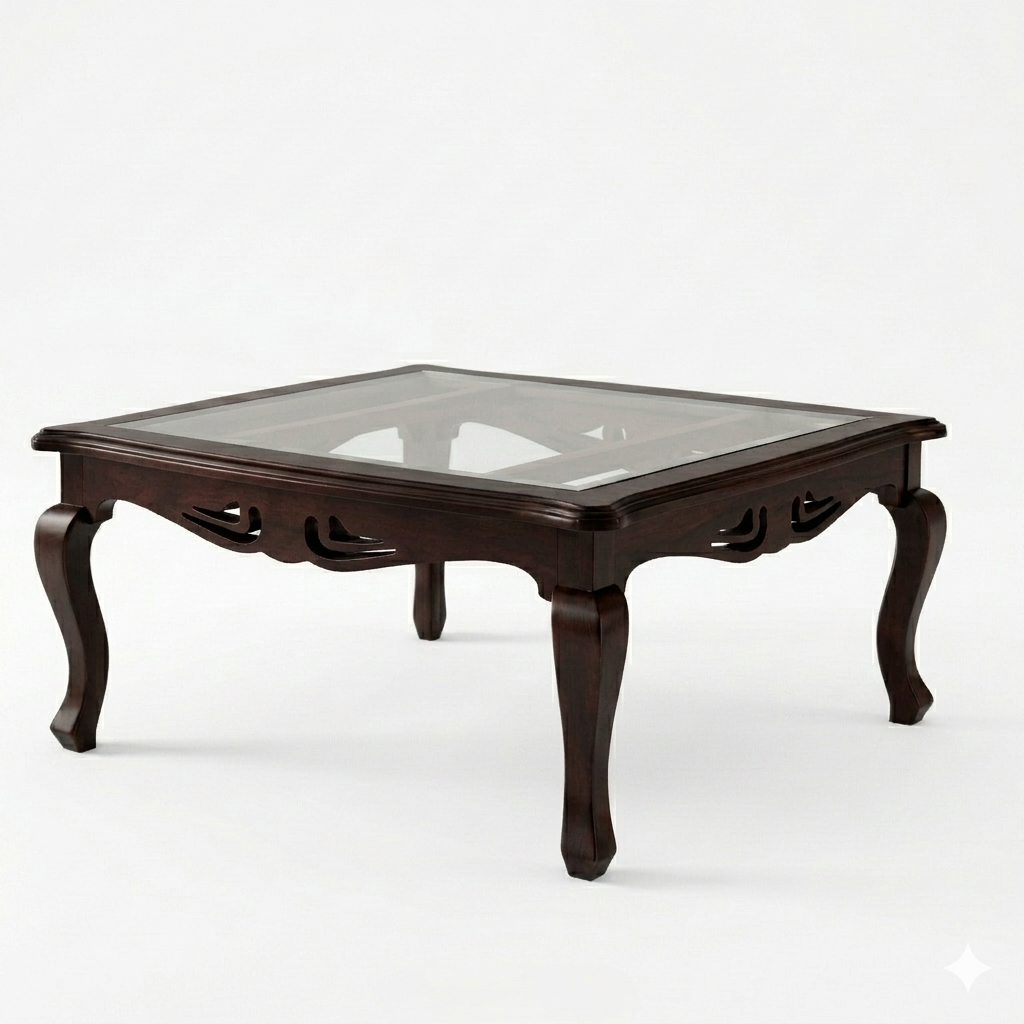 Heritage Sheesham Wood Center table/ Coffee table glass top Square