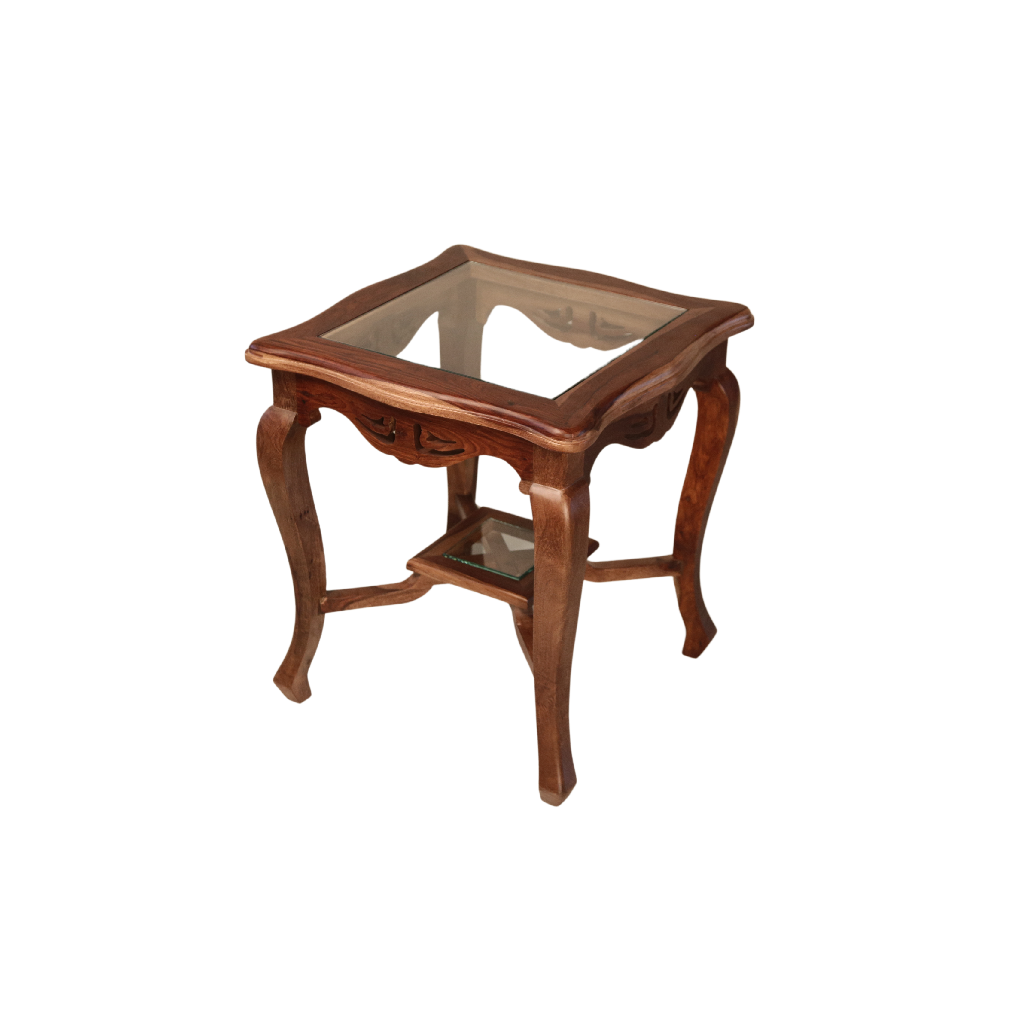 Heritage Sheesham Wood Side table/ End table Galss Top