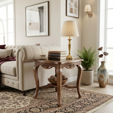 Heritage Sheesham Wood Side table/ End table Galss Top