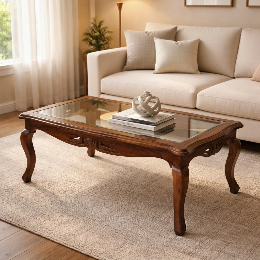 Heritage Sheesham Wood Center table/ Coffee table Glass top