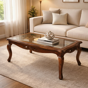 Heritage Sheesham Wood Center table/ Coffee table Glass top