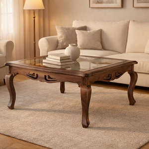Heritage Sheesham Wood Center table/ Coffee table glass top Square