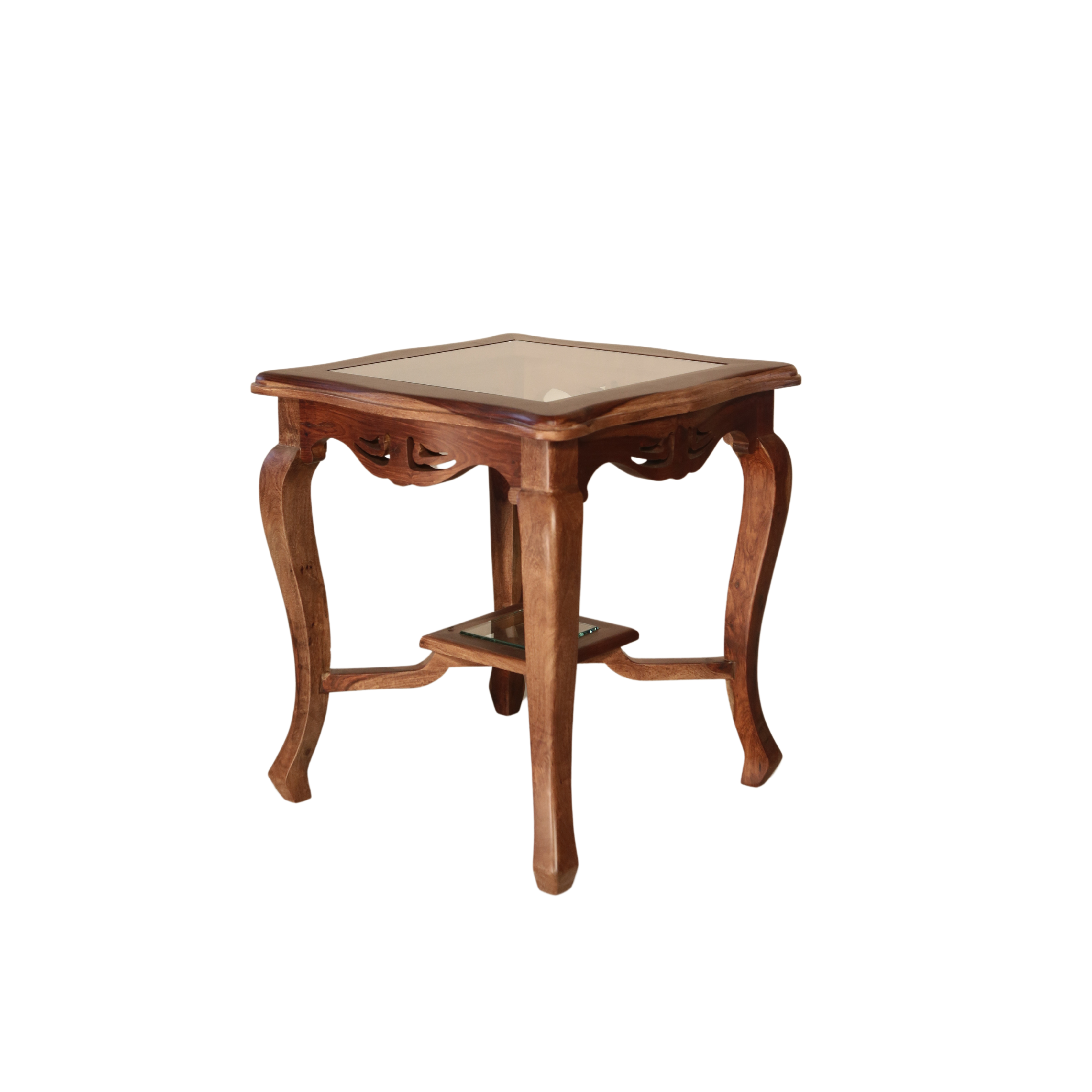 Heritage Sheesham Wood Side table/ End table Galss Top