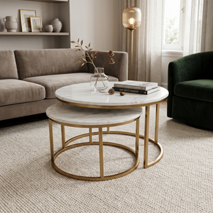 Jacob Nesting Center table/ Coffee table Set of Two Genuine Marble Top
