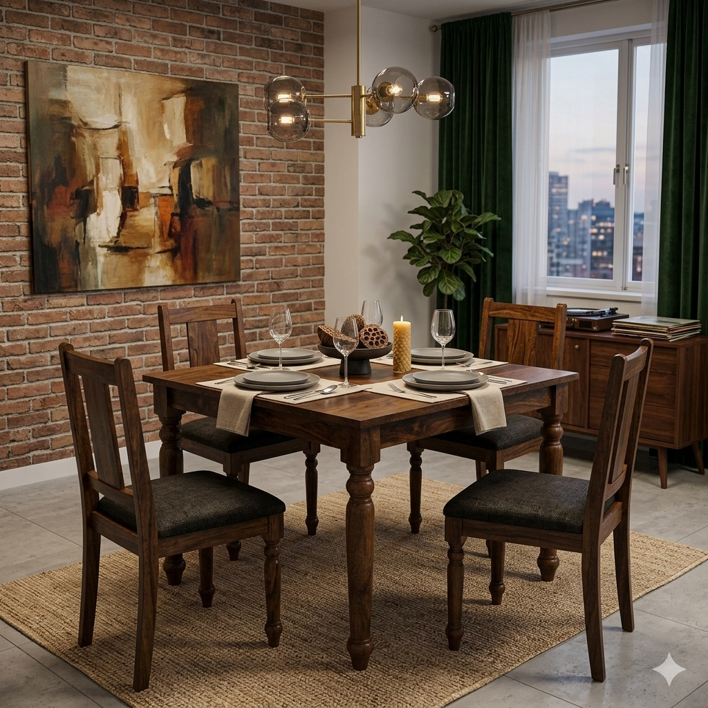 Jane Sheesham Wood Square Dining Table/ Four Seater