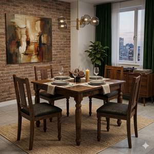Jane Sheesham Wood Square Dining Table/ Four Seater