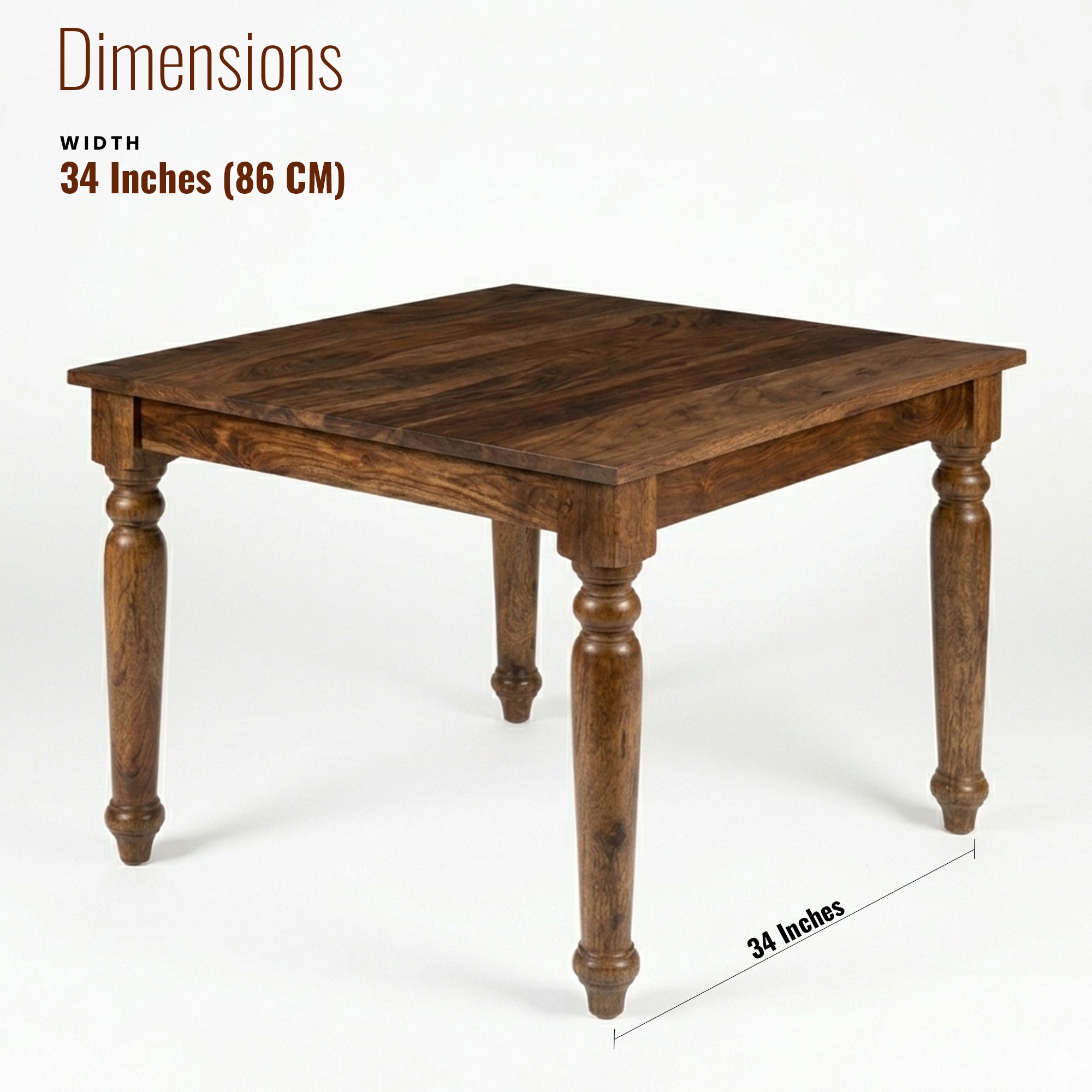 Jane Sheesham Wood Square Dining Table/ Four Seater