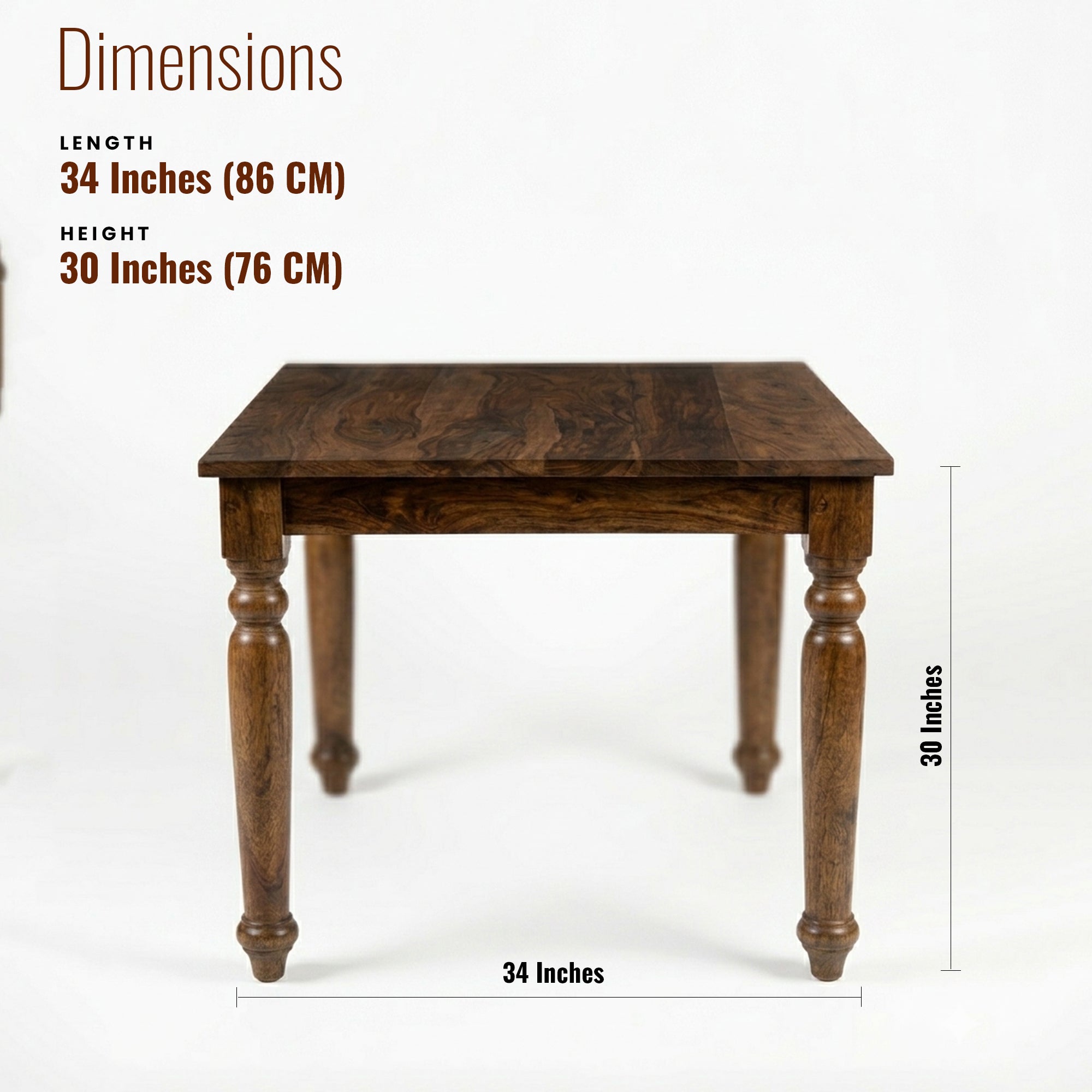 Jane Sheesham Wood Square Dining Table/ Four Seater