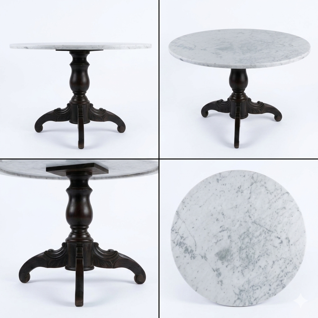 Kate White Marble Solid Wood Round Dining Table