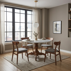 Kate White Marble Solid Wood Round Dining Table