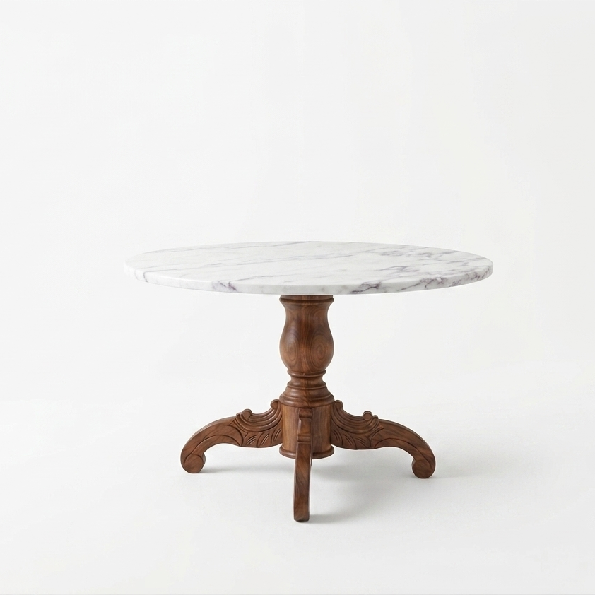 Kate White Marble Solid Wood Round Dining Table
