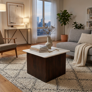 Kylie White marble Sheesham Wood Center table/ Coffee table