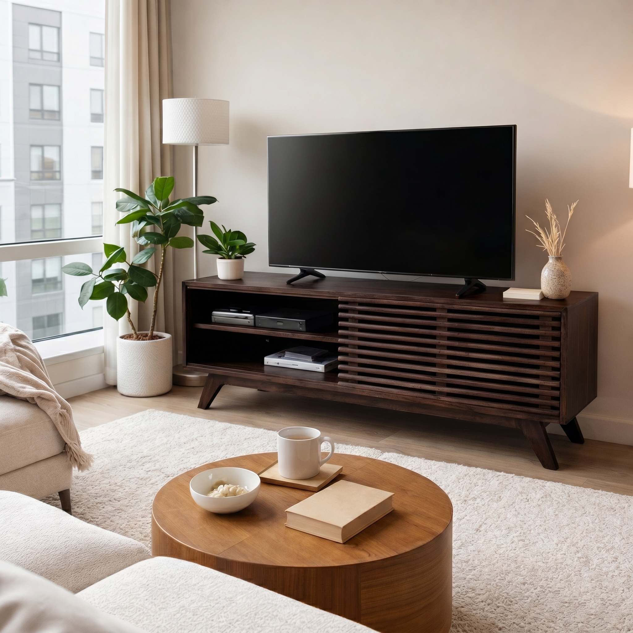 Luxor Solid Wood  TV Unit with Sliding Door
