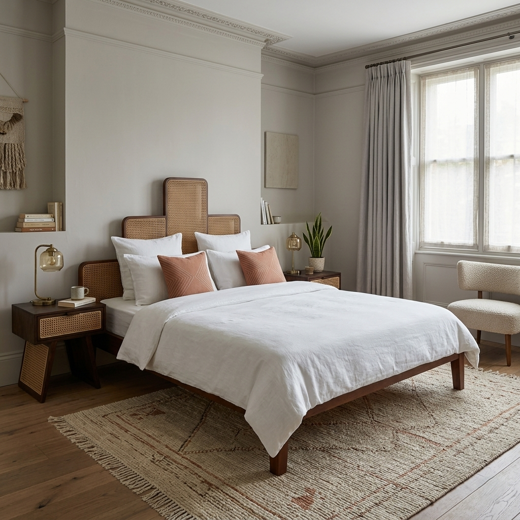 Napoleon Solid Wood King Size Bed with cane detailing
