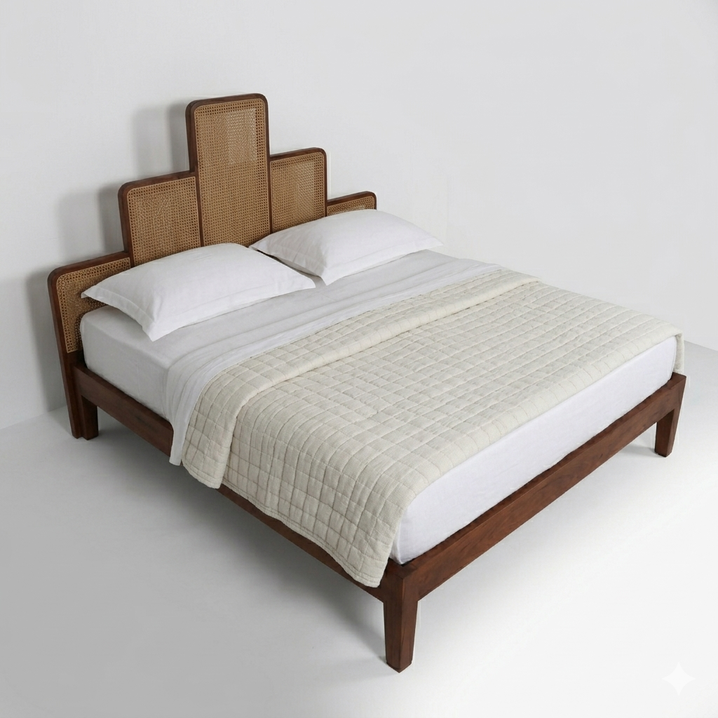 Napoleon Solid Wood King Size Bed with cane detailing