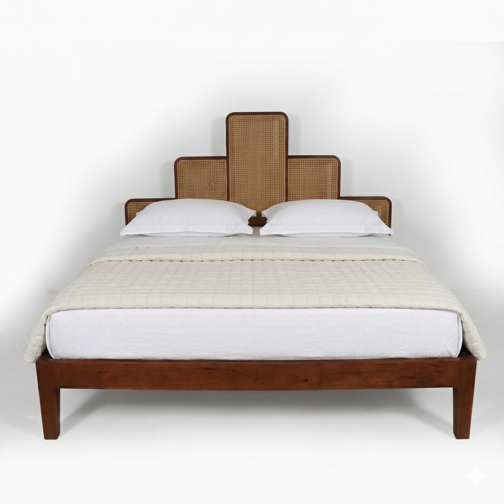 Napoleon Solid Wood King Size Bed with cane detailing